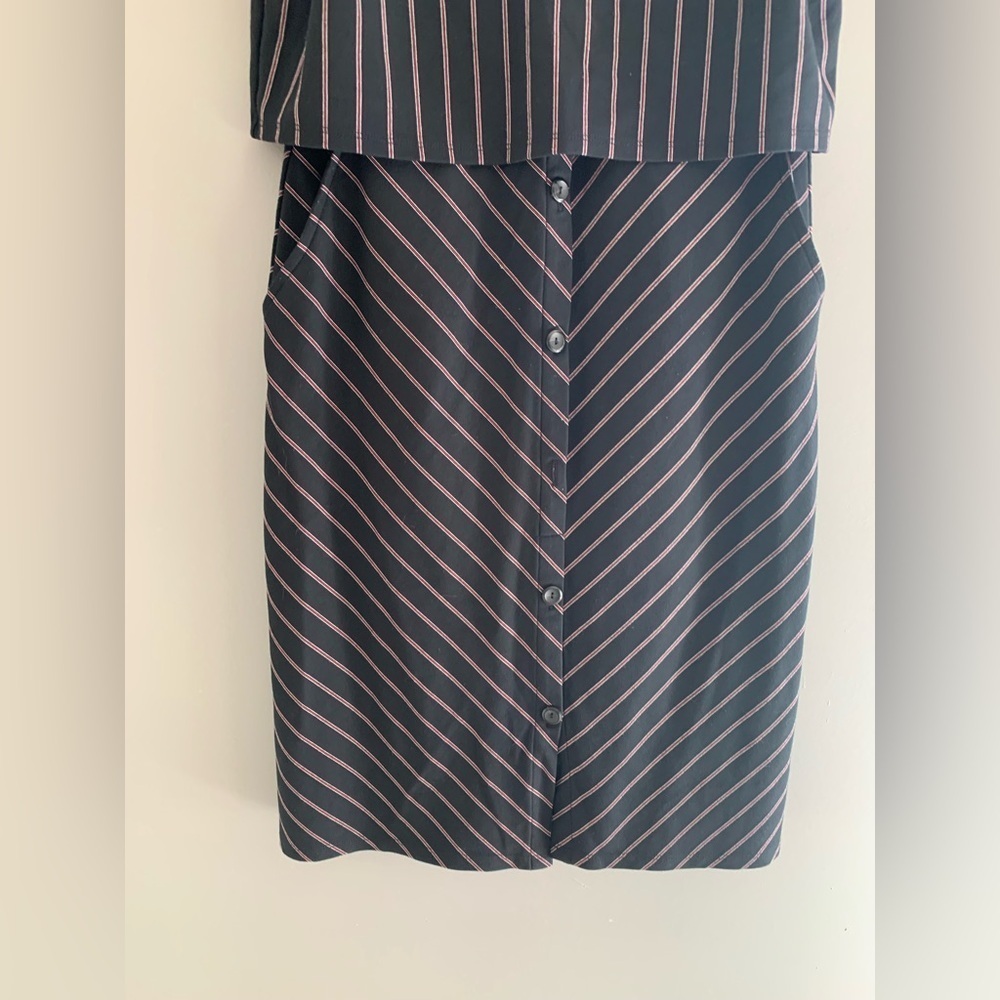 J.Jill Womens Ponte Sleeveless Vertical Striped Tier Layered Shift MIDI Dress XS - Picture 3 of 10
